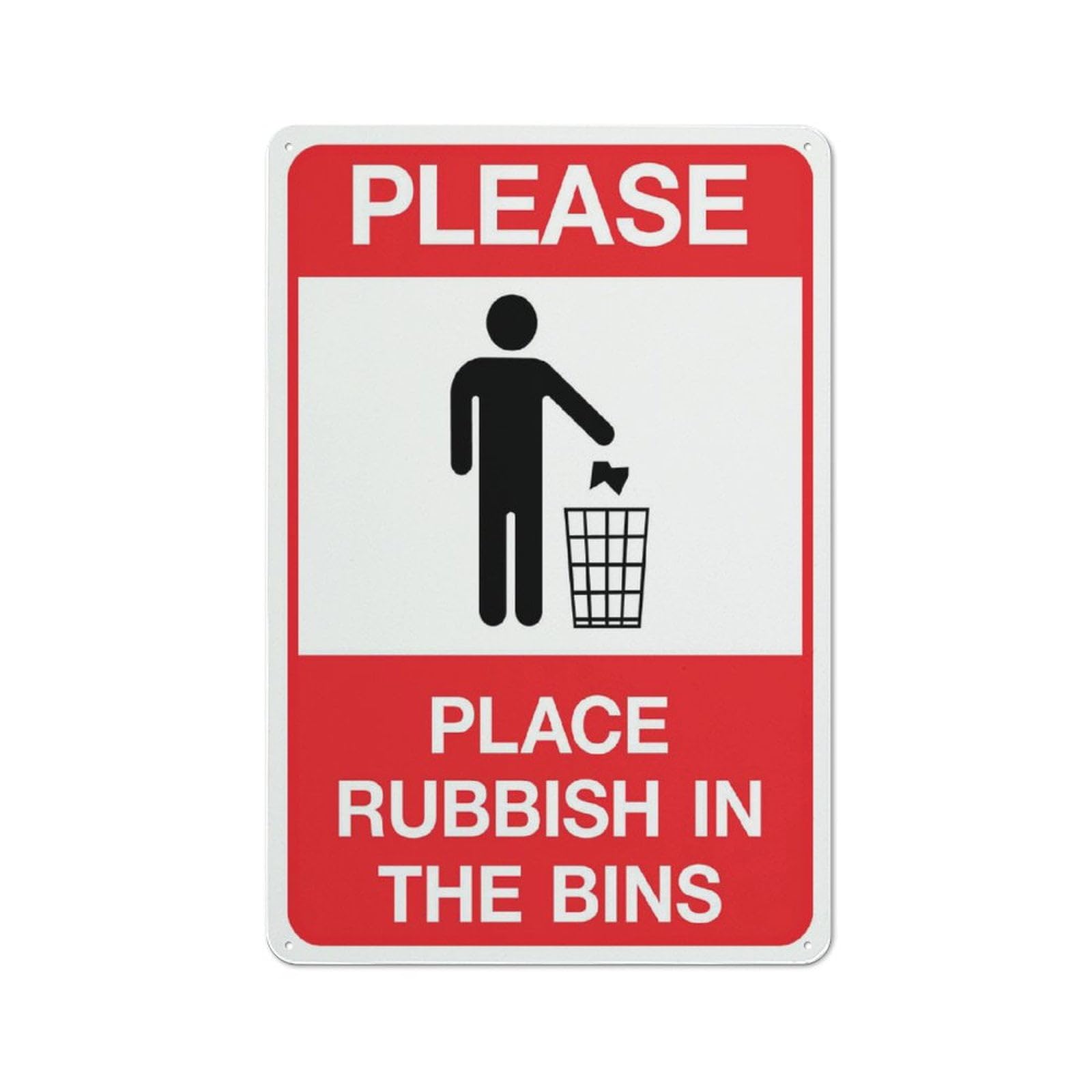 peiyeety Please Place Rubbish in The Bins Sign Metal Signs 12x16 Inches Rust Free Aluminum,Uv Ink Printing,Durable/Weatherproof Outdoor for Home