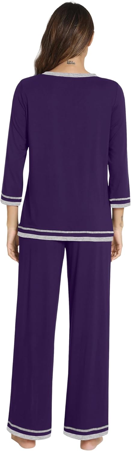 WiWi Women’s Pajamas Set Loungewear Bamboo from Viscose 3/4 Sleeve Tops and Soft Pants Set with Pocket S-XXL - Image 2