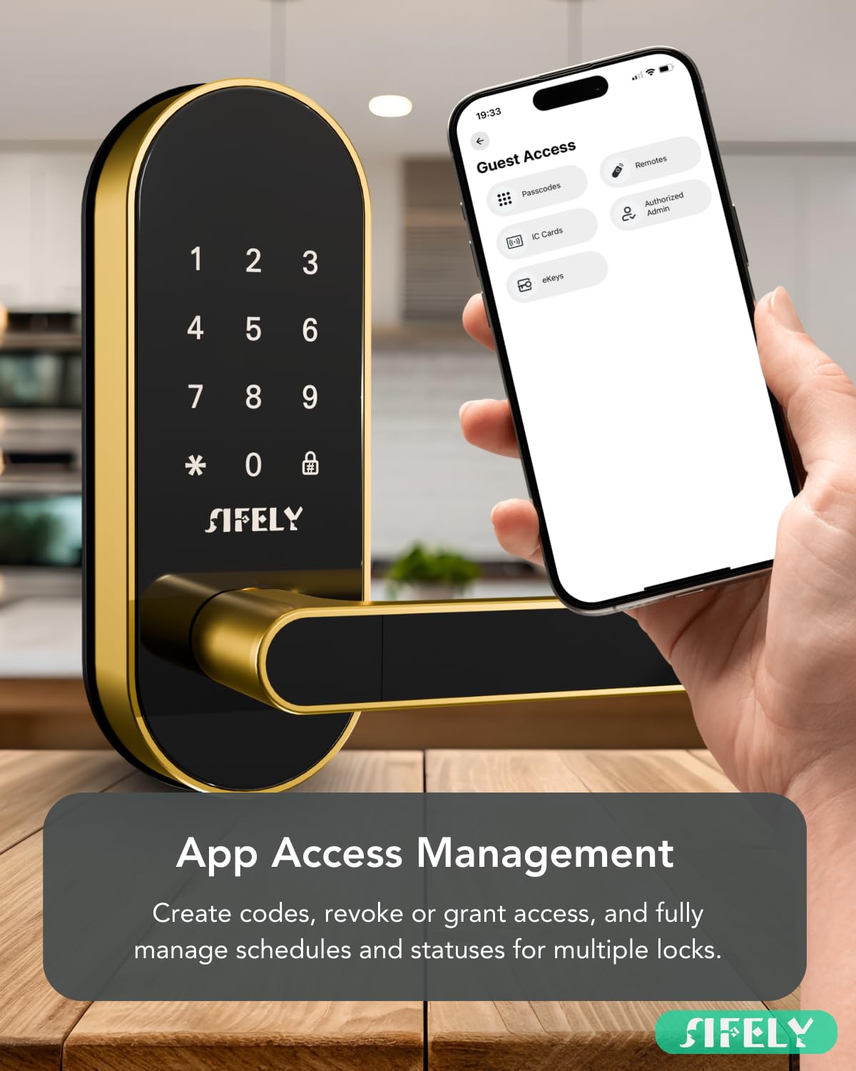 Keyless-Entry Keypad Elektronisches Türschloss: digitales intelligentes Schloss mit Code Passcode, elektrischer Türknauf/Griff, perfekt für Eingangstüren, Schlafzimmertüren (Gold, App-Steuerung, ohne