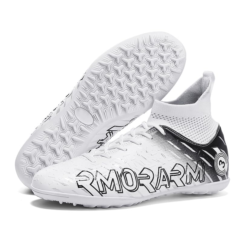 Soccer Shoes Sneakers TF/FG Cleats Professional Football Boots Men Kids Futsal Football Shoes Size31-48 (3001TF white, 32)