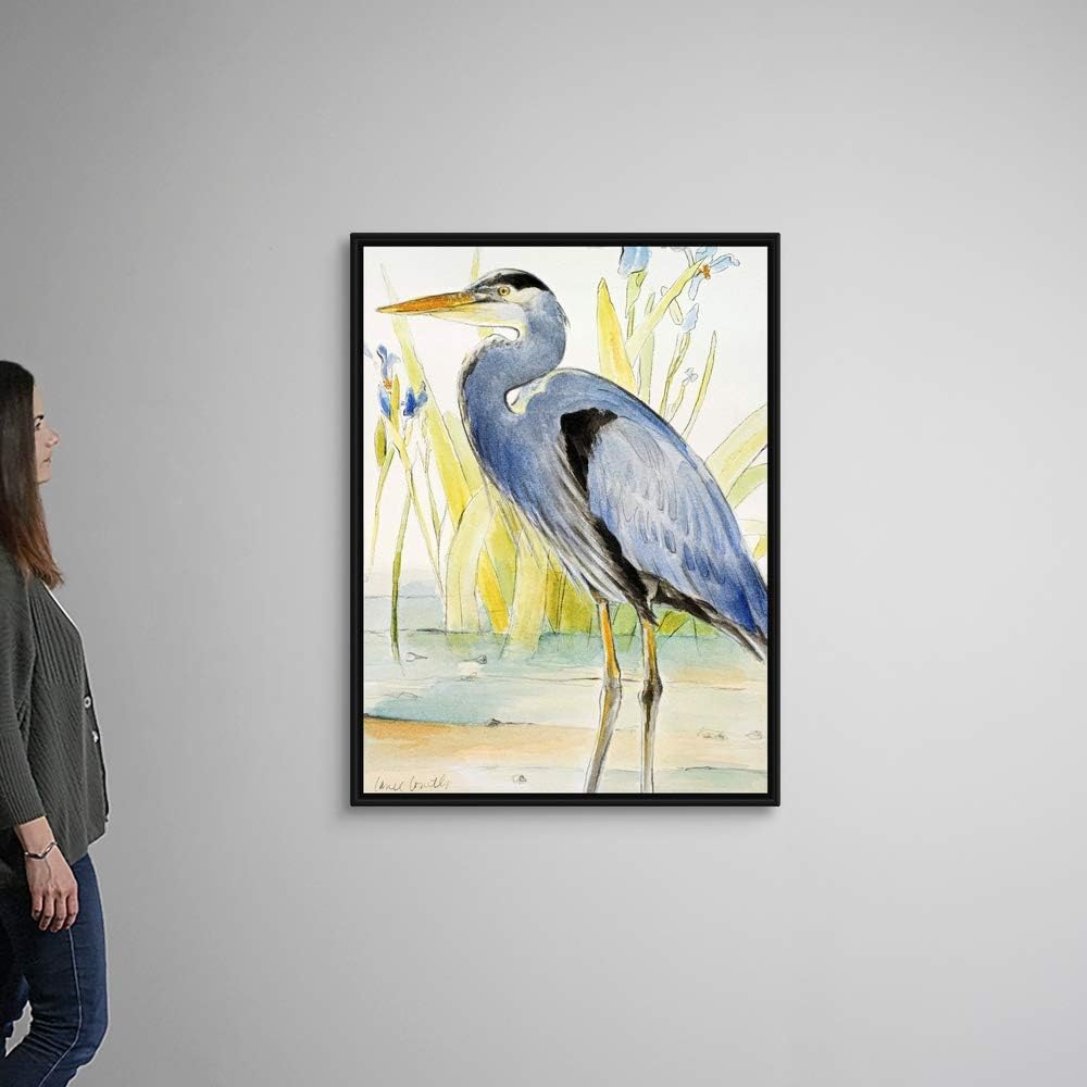 Great Blue Heron Black Float Frame Canvas Art, Artwork