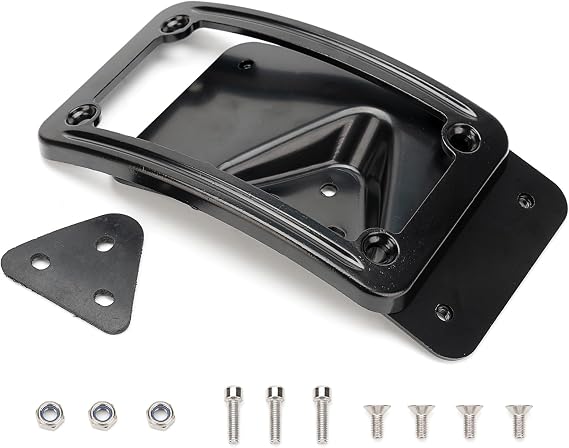 3148 Curved Laydown License Plate Mount with Frame Compatible with Harley Davidson 3 Hole Mount (Black)