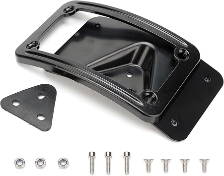 3148 Curved Laydown License Plate Mount with Frame Compatible with Harley Davidson 3 Hole Mount (Black)