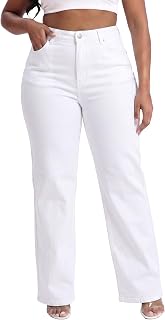 Gocolloa Plus Size Jeans for Curvy Women Straight Leg Stretchy High Waisted Casual Loose Denim Pants with Pockets