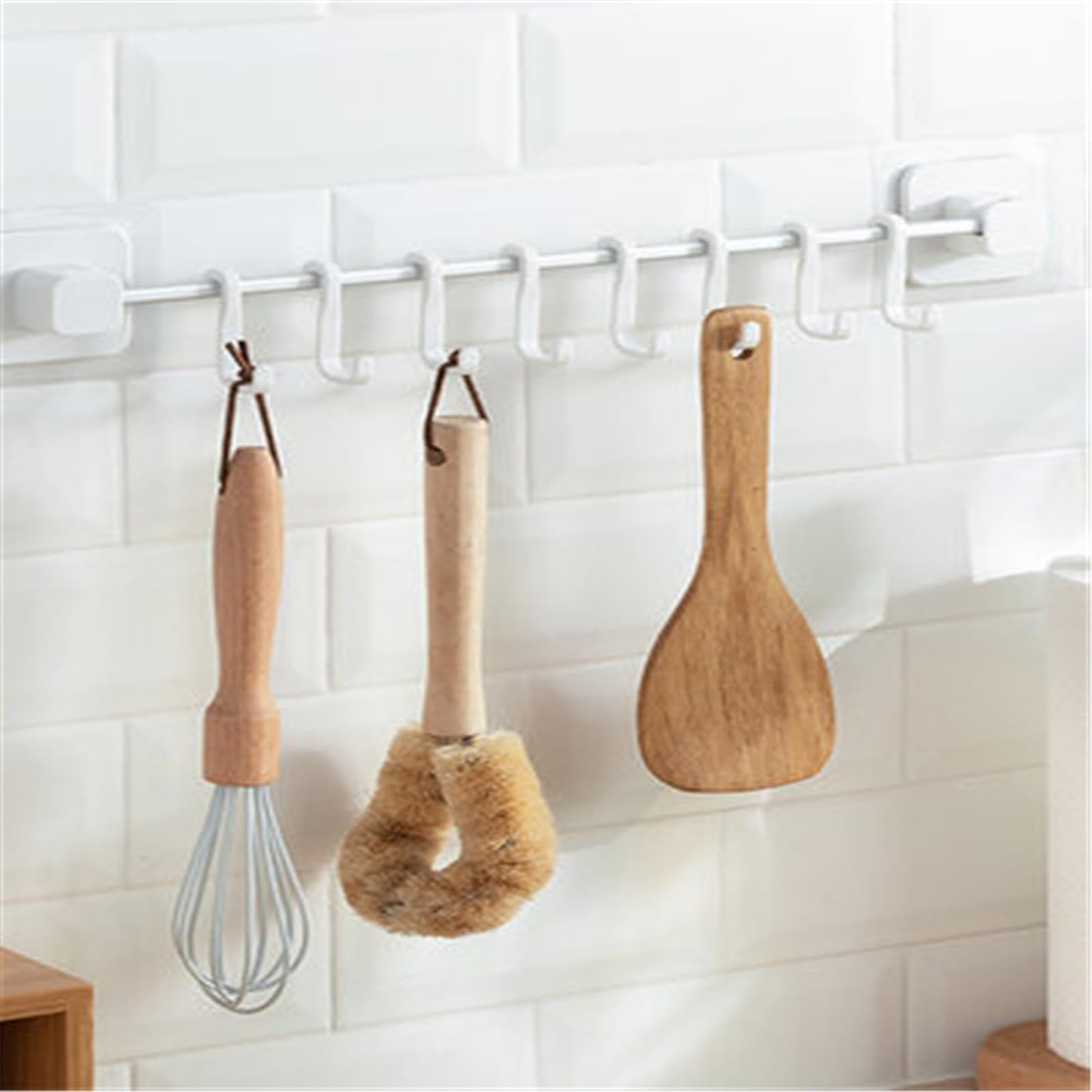 Percha para Utensilios de Cocina Ganchos de cocina, fila de ganchos de pared, estante de almacenamiento de cuchara y espátula montado en la pared