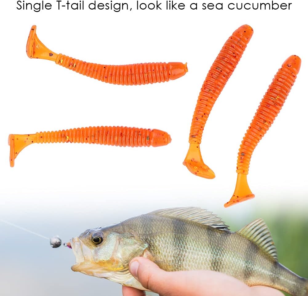 50PCS Fishing Lures Kit, 2in Plastic Fishing Soft Lures T Tail Grub Baits Fishing Swimbaits Fishing Fish Tackle Accessories (Orange)