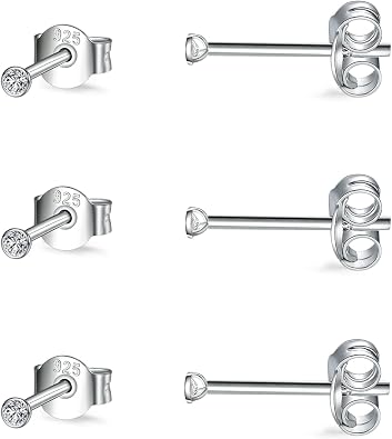 EPIRORA Sterling Silver Stud Earrings for Women Men- 3 Pairs of Tiny Round Cubic Zirconia Earrings CZ Small Cartilage Tragus Earrings2mm/3mm/4mm