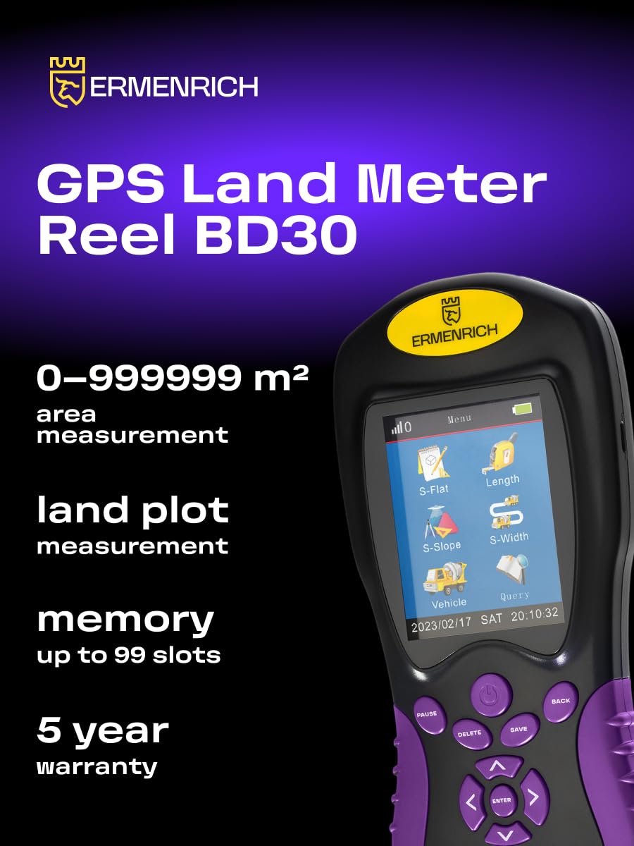 Reel BD30 Misuratore Superficie GPS Terreno Portatile per Agricoltura Foresta Campo Lago Area Lunghezza Calcolo Prezzo Modalità Automatica Manuale Memoria Display Batteria Ricaricabile