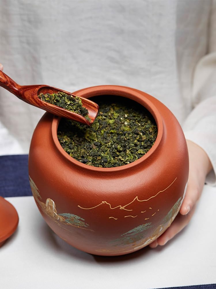 ティーオーガナイザーとストレージ 中国風の龍井ルースティーストレージジャーパープルサンドコーヒージャーリビングルームディスプレイジャ