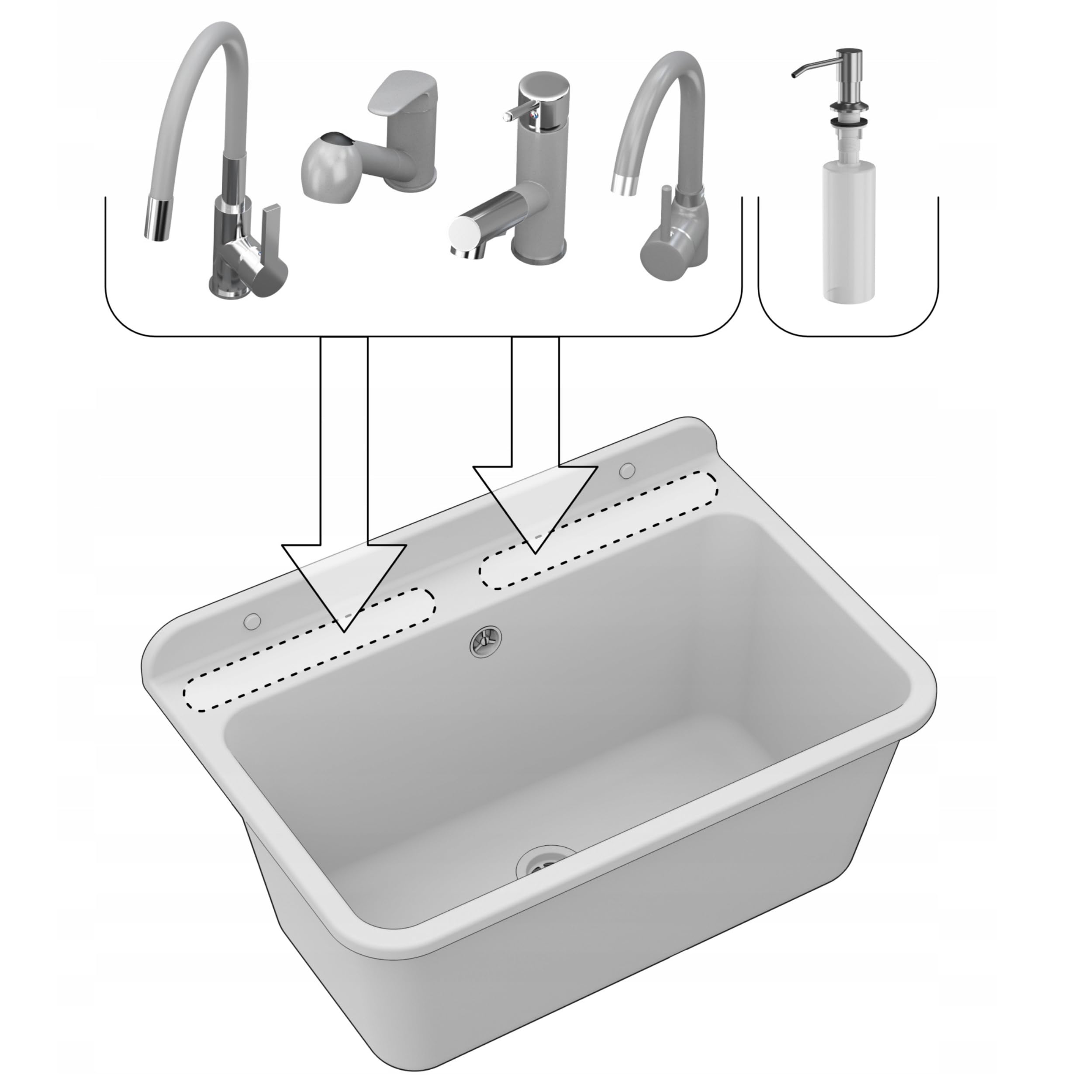 Évier Extérieur Buanderie - Évier lavoir Buanderie - Lavabo extérieur avec siphon - Lavabo mural en polypropylène - 61 x 41 x 30 cm - Blanc + batterie de lavabo BETA - GRANITAN