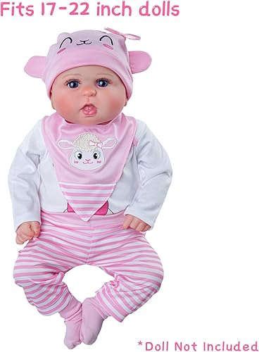 Miniatura 3 de Juego de 5 piezas de ropa de muñeca Reborn de 20 pulgadas, accesorios para muñecas Reborn de 17 a 22 pulgadas, ropa de bebé con sombrero, rosa