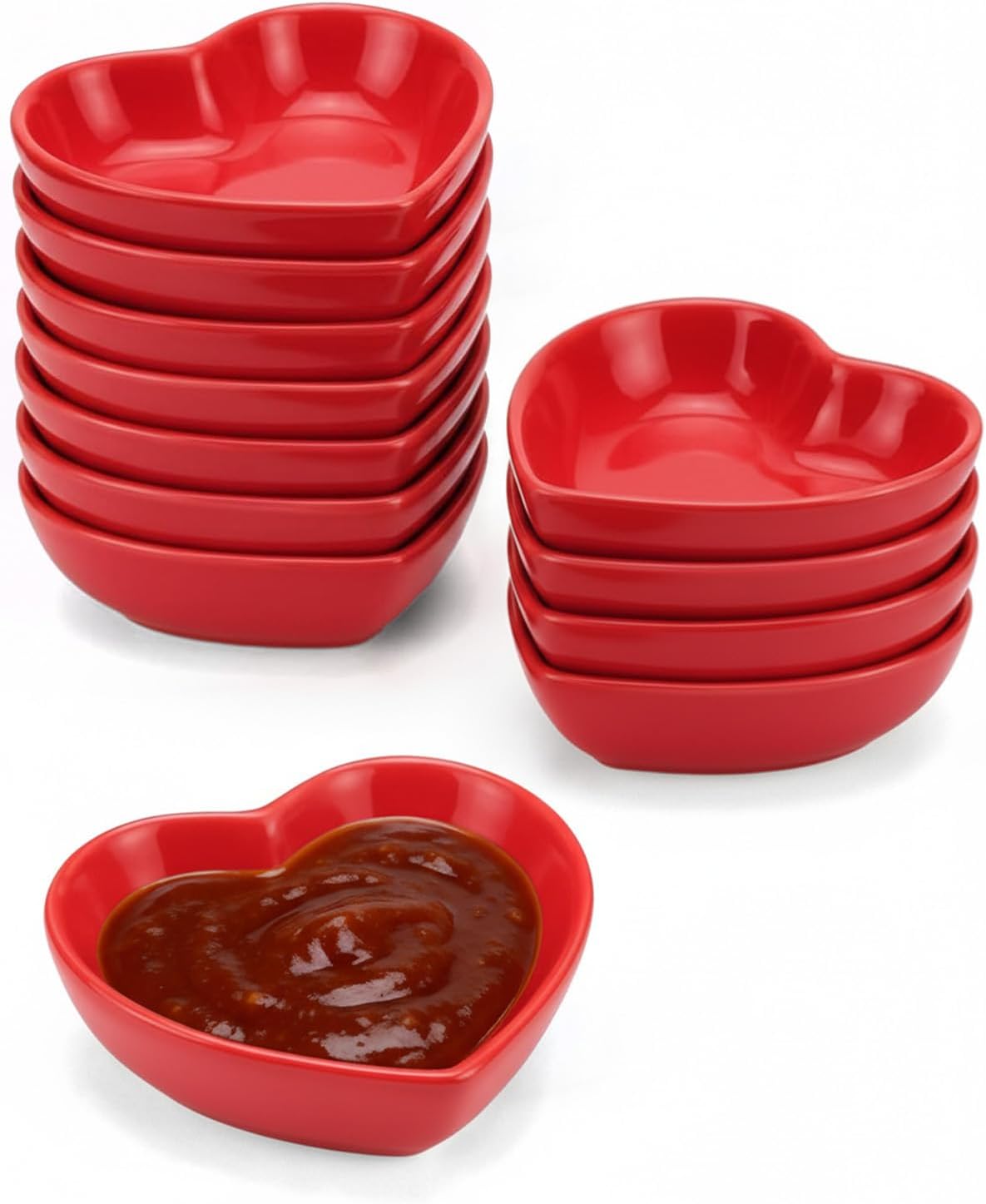 Heart Shaped Bowls,12 Set White Ceramic Valentine's Day Plates, Wedding & Mother's Day Gift, Appetizer Salad Plates, Candy & Sauce Dishes, Sushi Dipping Bowls, Small Serving Bowls (Pink)