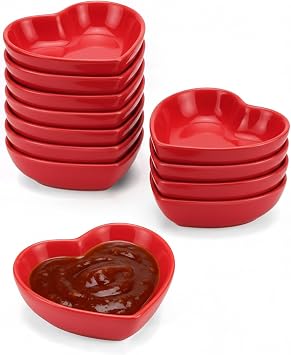 Heart Shaped Bowls,12 Set White Ceramic Valentines Day Plates, Wedding & Mothers Day Gift, Appetizer Salad Plates, Candy & Sauce Dishes, Sushi Dipping Bowls, Small Serving Bowls Red
