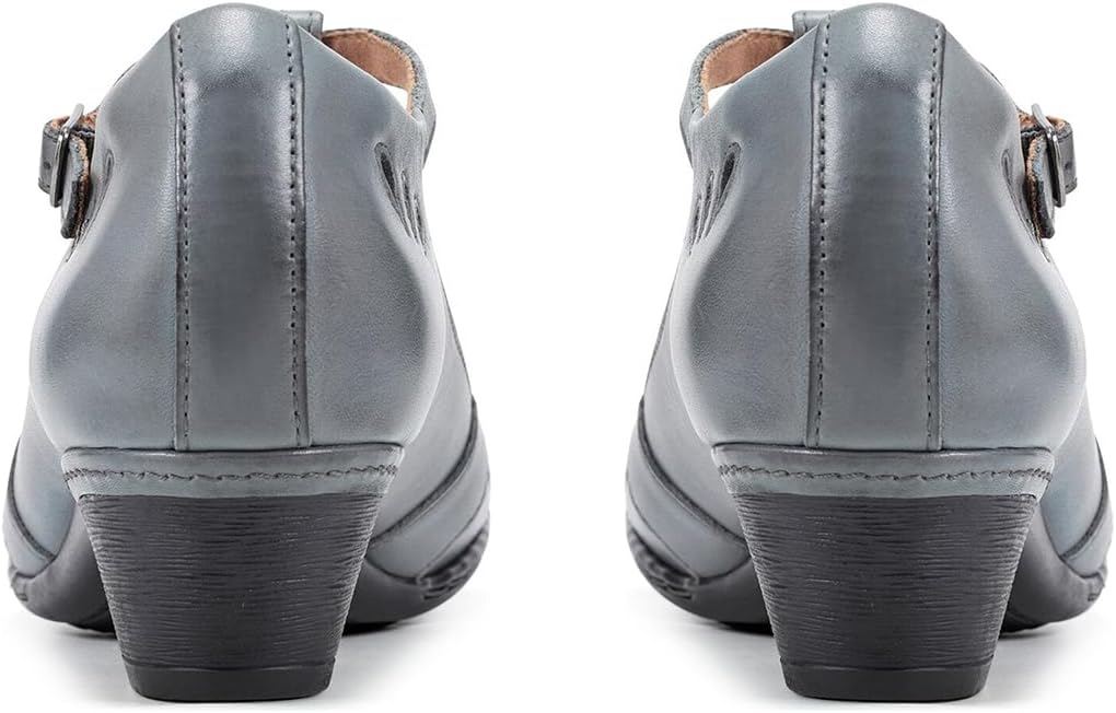 Women Silver Low Heel Mary Jane Oxford Shoes Round Closed Toe Ankle T-Strap Dress Sandals Chunky Block Heels Cutout Mary Jane Pumps Buckle Patchwork Work Office Ladies Matte Grey 8 - Image 6