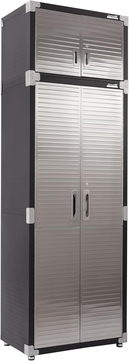 UltraHD 2-Piece Heavy Duty Mega Solid Steel Metal 2-Door Lockable Stacker Wall Storage, Cabinet Set Organizer for Garage, Office, Classroom, Graphite, 30" W x 18" D x 90.5" H