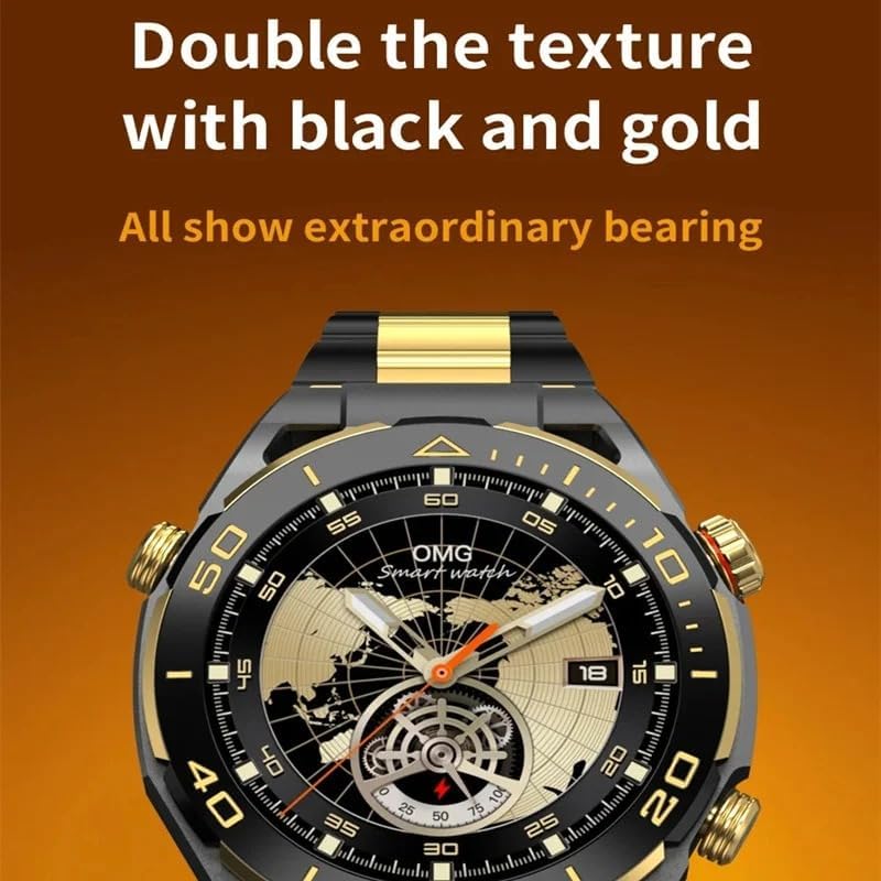 Close-up of the SK4 Pro MAX Smart Watch highlighting its black and gold texture