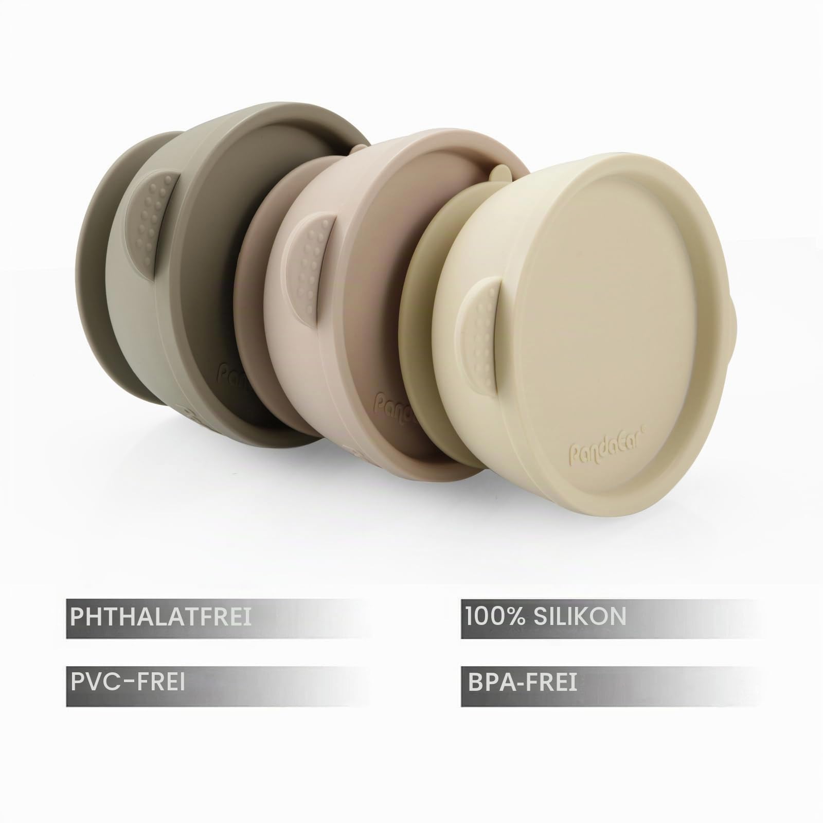 PandaEar 3 Stück Breischale Baby schüssel mit Saugnapf und Deckel für Kinder Kleinkinder Säuglinge - Auslaufsicher Silikon Kinderschüssel Babygeschirr - Weich Sicher BPA-frei - Leinen Braun Beige