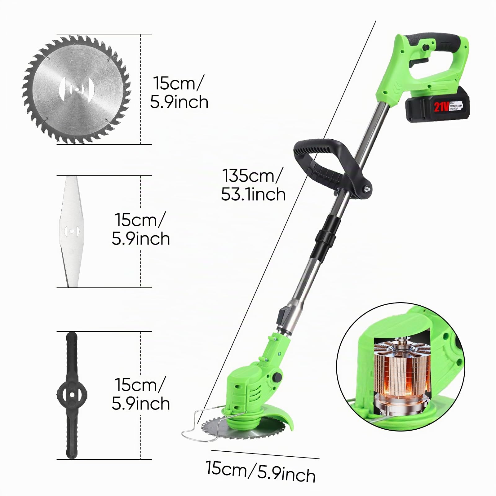 Coupe Bordure sans Fil,Debroussailleuse Electrique sans Fil,Debroussailleuse avec 2 Batteries Et Un Chargeur,Poignée Réglable,4 Types Lames Efficace,légères et à Faible Bruit,pour Jardin Élagage (C)
