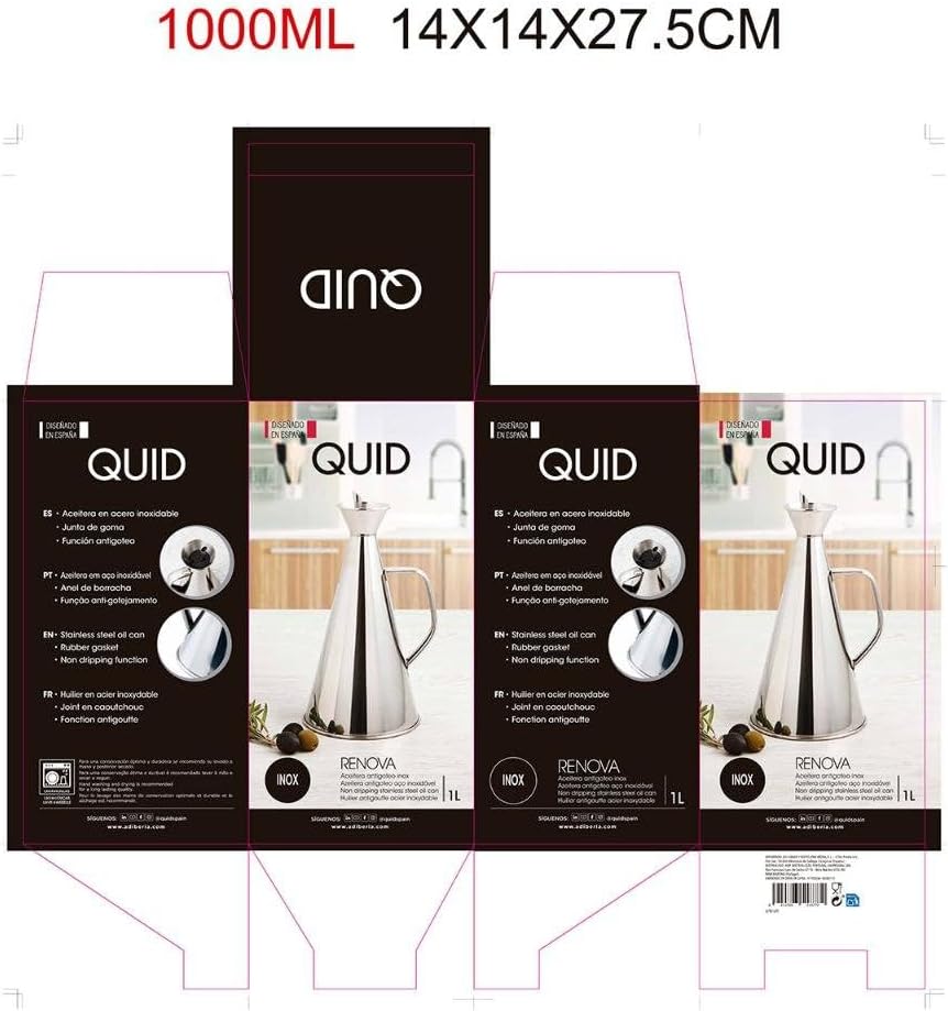 Quid 7694004 Oil Drip INOX 1L Renova, Color Transparent, 17 x 17 x 35 cm