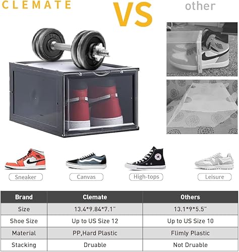 Miniatura 2 de Clemate Caja de almacenamiento de zapatos, juego de 8, caja de zapatos de plástico transparente apilable, caja de zapatos frontal con tapas,