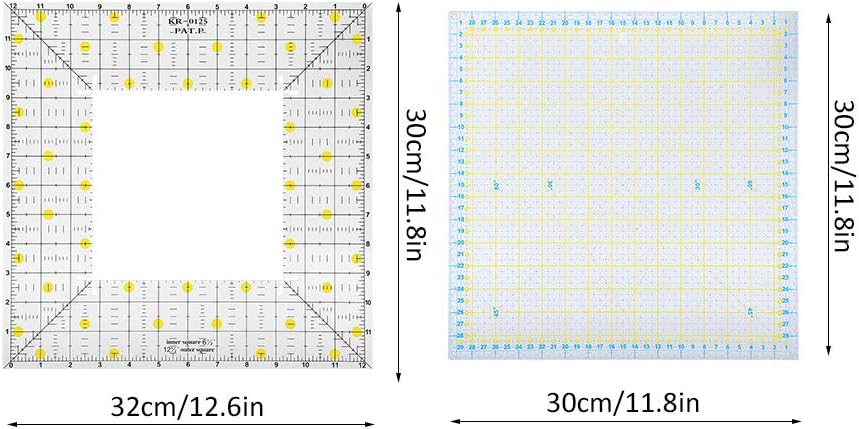 Tyenaza 2Pcs Quilting Ruler, Transparent Square Quilting Rulers Double Colored Grid Lines Laser Cut Acrylic Quilters Ruler DIY for Measuring Sewing Embroidery Supplier