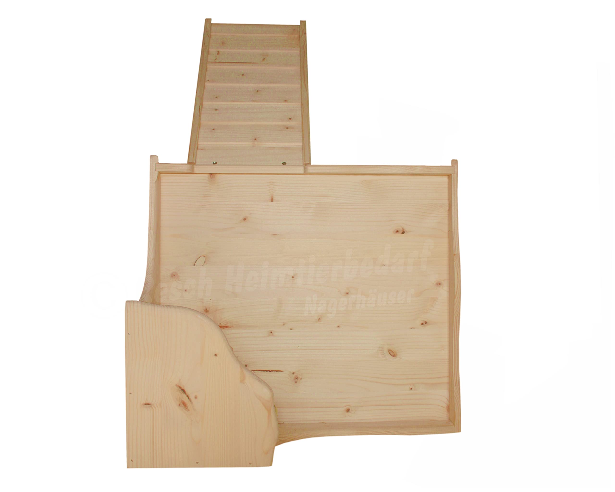 Resch Nr45 Heuburg, Naturbelassenes Massivholz aus Fichte/Mit Einer Zwei Etagen Heuraufe, Zwei Großen EIN-/Ausgängen und Einer Rampe zur Terrasse/Maße: 43,4 x 66,5 x 35cm (LxBxH)