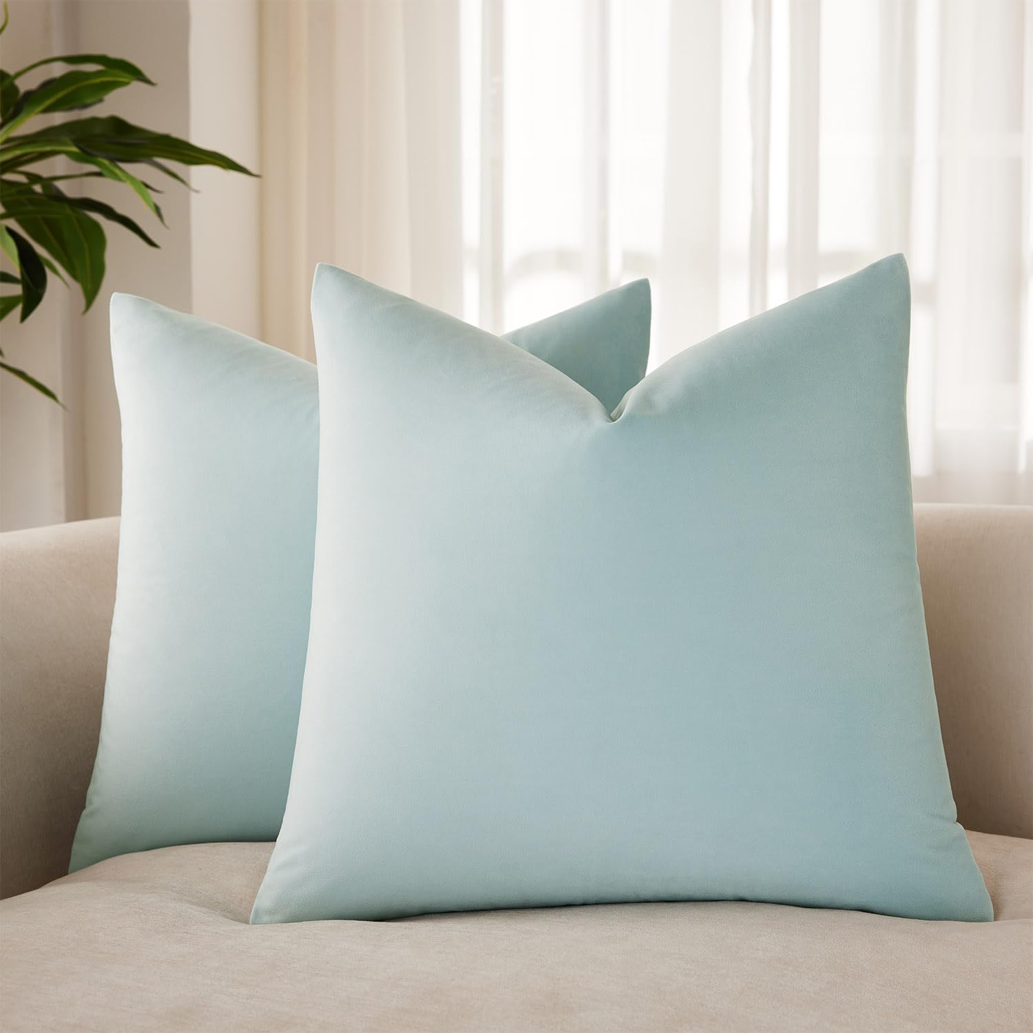 JUSPURBET 22x22 Decorative Velvet Throw Pillow Covers Set of 2,Powder Blue