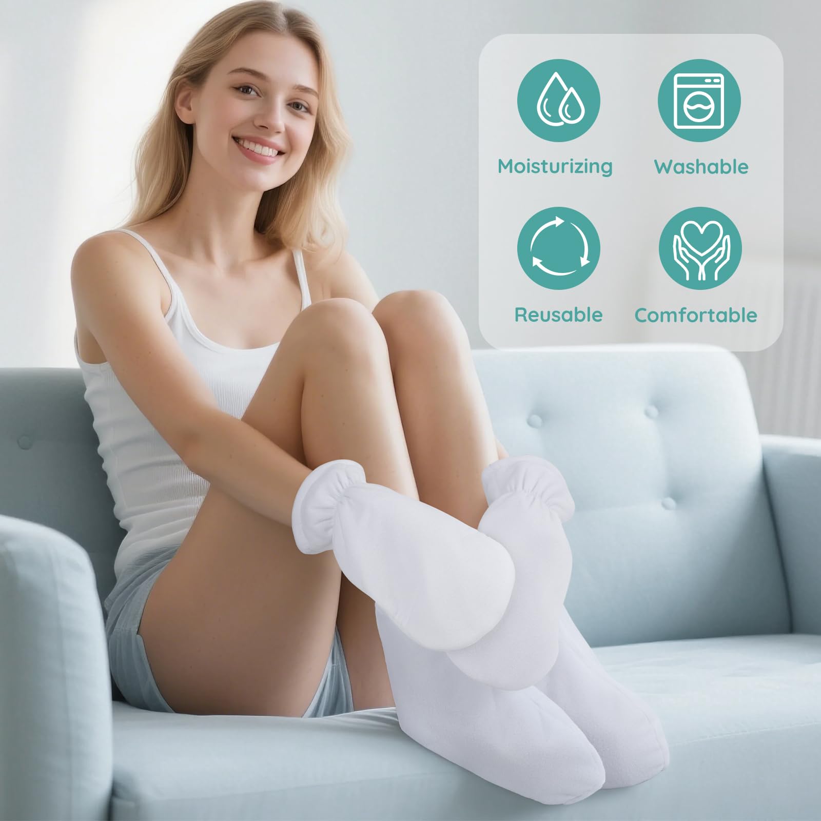 Chaussons de bain en cire de paraffine blanche, ouverture élastique Segbeauty à double éponge pour thermothérapie, sacs pour les mains et les pieds pour le traitement thermique, machine à cire