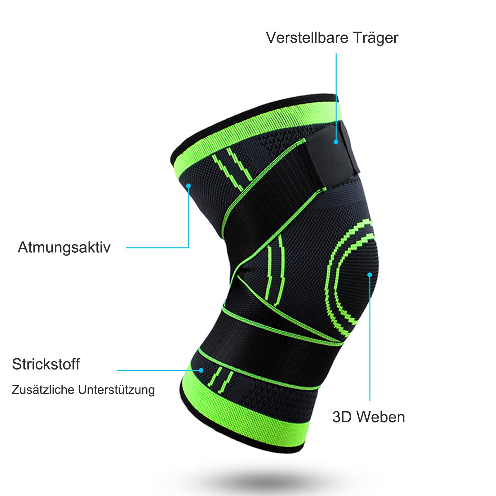 Ginocchiera Supporto per Ginocchio 1 Paio Tutore Ginocchio da Uomo/Donna per artrite ACL, sport, fitness, pallavolo, ciclismo, jogging (verde, XL)