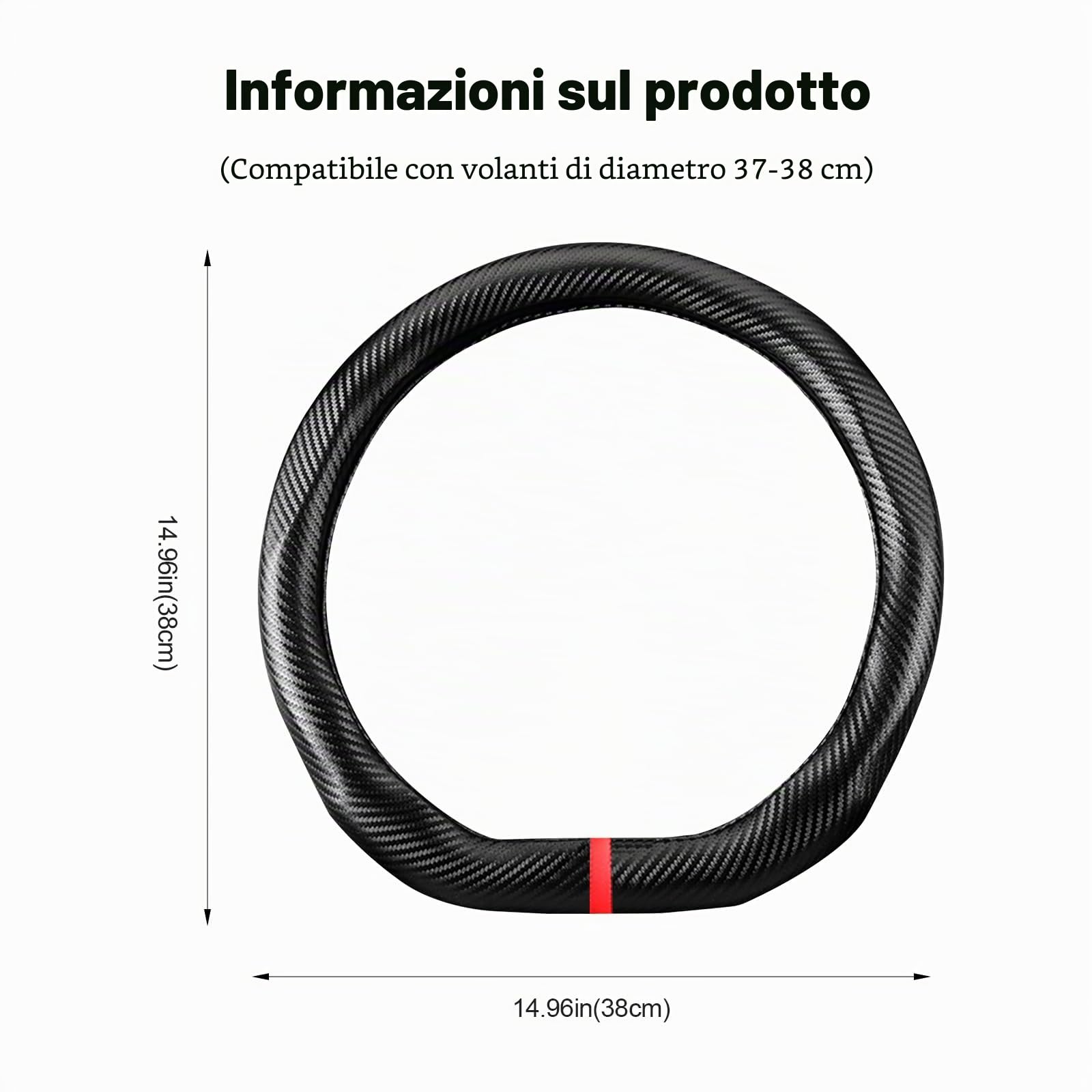 Ergocar Materiale in fibra di carbonio Coprivolante Antiscivolo Traspirante Stile Sportivo Accessori Auto Interno Copertura Volante per Forma D Coprivolante Diametro 15"（37.5-38cm）-Nero Ondulazione