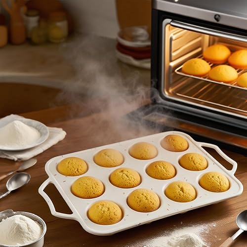 Miniatura 3 de Paquete de 2 moldes de silicona para magdalenas con marco reforzado de metal, 12 tazas de silicona de tamaño regular, moldes de silicona