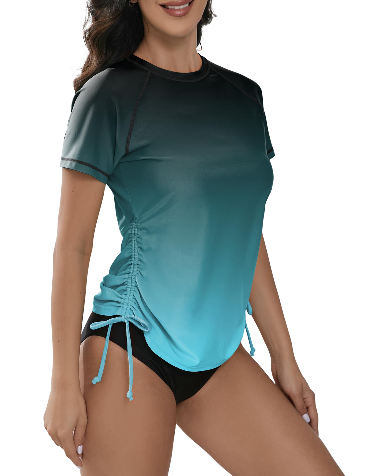 Women's Short Sleeve Rash Guard Shirts UV Protection Swim Shirts UPF 50+ Lightweight Adjustable Tie Swimwear