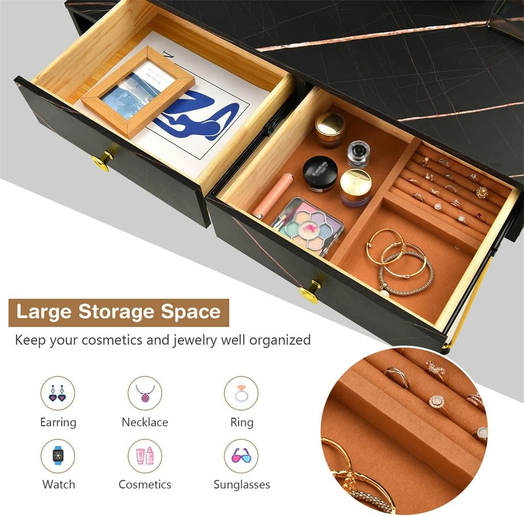 Dresser Stool Set Dimmer LED Mirror Large Cabinet Drawer Dressing Table Bedroom Furniture (Color : D, Size : 31.5"x16"x30")