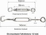 FEPITO 10Pcs Spannschloss-Drahtspanner 304 Haken und Ösenverstellbares Spannschloss M4 Edelstahlspanner-Set für hohe Beanspruchung - 3