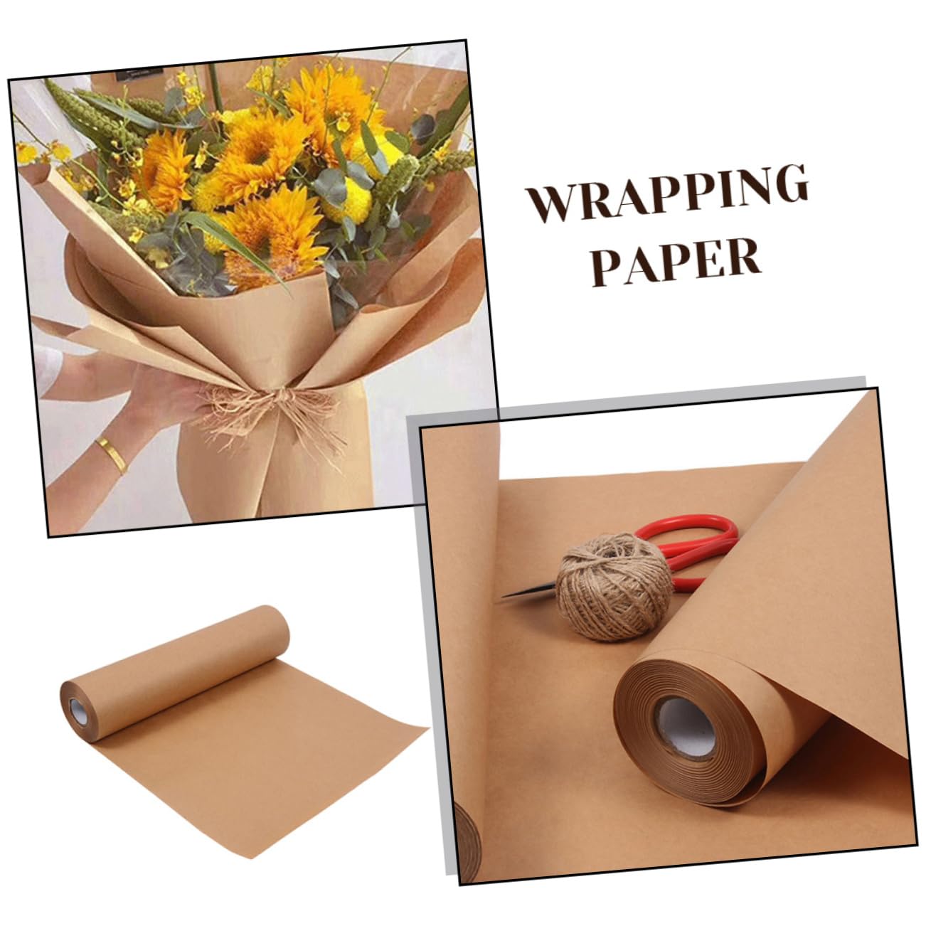 Hohopeti Papier Kraft Décoratif 0,45x30m pour Emballage Présent et Bouquets, Couleur Marron Naturel, Rouleau Artisanal Polyvalent, Loisirs Créatifs, Emballage Festif et Décoration Saisonnière