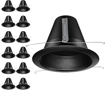 TORCHSTAR 12-Pack 6 Inch Recessed Can Light Trim, IC-Rated Anti-Glare 6 Inch Air Tight Baffle Trim, Self-Flanged Recessed Light Trim, Black