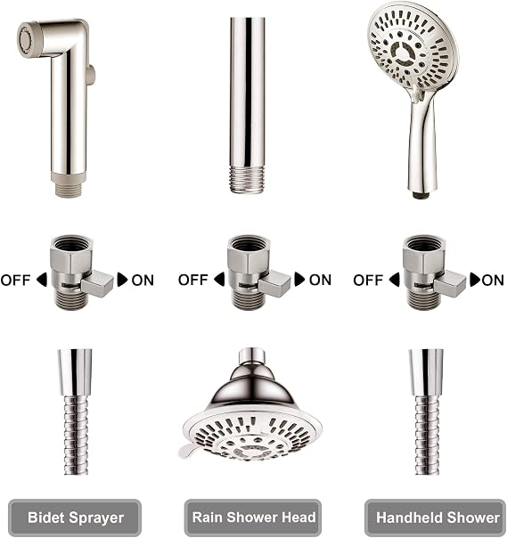 BRIGHT SHOWERS Water Flow Control Valve, Brass Shower Valve with Handle Lever, Flow Regulator Water-Saver Volume, Brushed Nickel