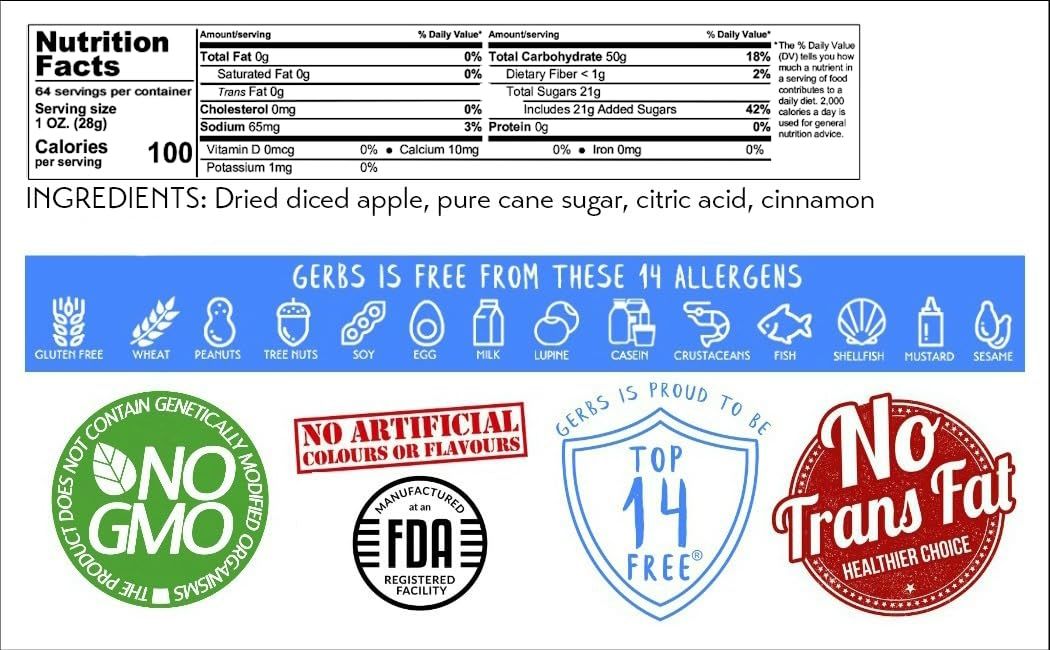 Gerbs Dried Cinnamon Sugar Apple Cubes 4 lbs. | Unsulfured, No Artificial Additives, Resealable Bag | Naturally Sweet & Spiced | Top 14 Allergen-Free