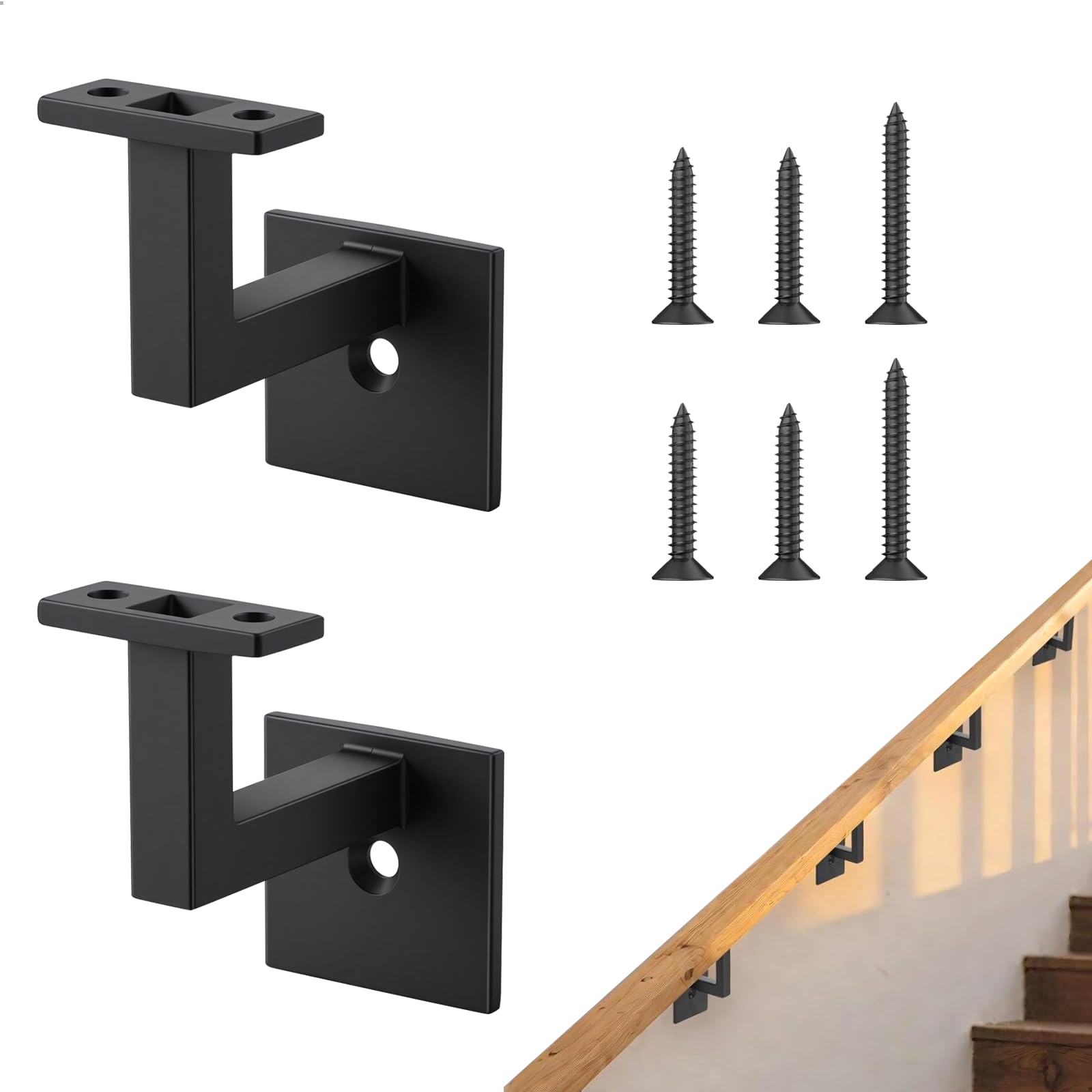 Soporte Pasamanos Acero Inoxidable Negro 2 Piezas Montaje en Pared Soporte para Pasamanos con Tornillos de Fijación para Barandillas de Madera o Metal Escaleras Interiores y Exteriores