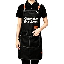 Taidven Custom Personalized Aprons for Men Women, Customized Kitchen Chef Cooking Aprons with Pockets, Multiple Styles Colors Materials