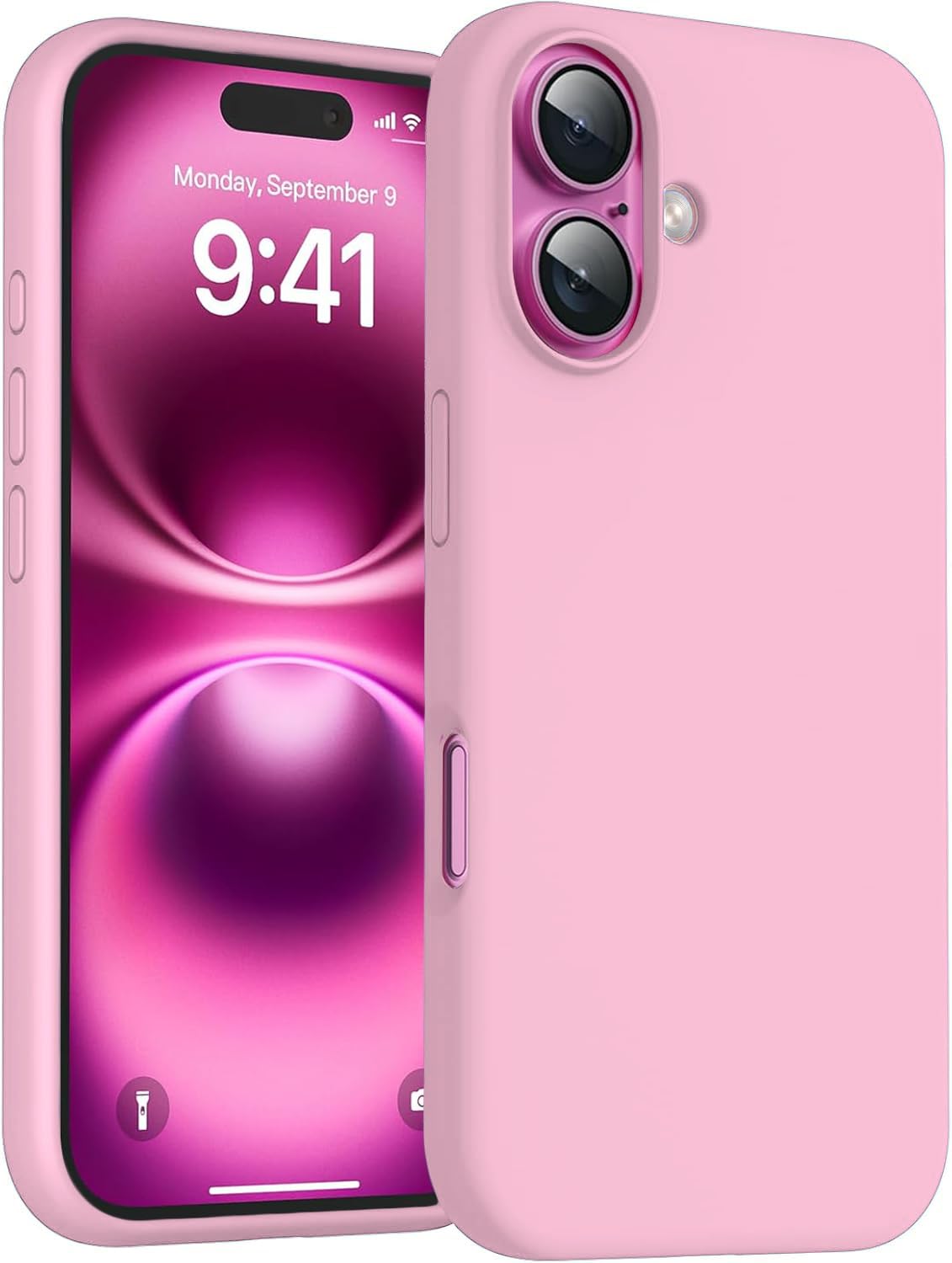 DIZORO Compatible for iPhone 16 Plus Case 6.7, Slim Liquid Silicone 3 Layers Full Covered Soft Gel Rubber Phone Case Protective Cover 6.7 Inch - Pink-image-18