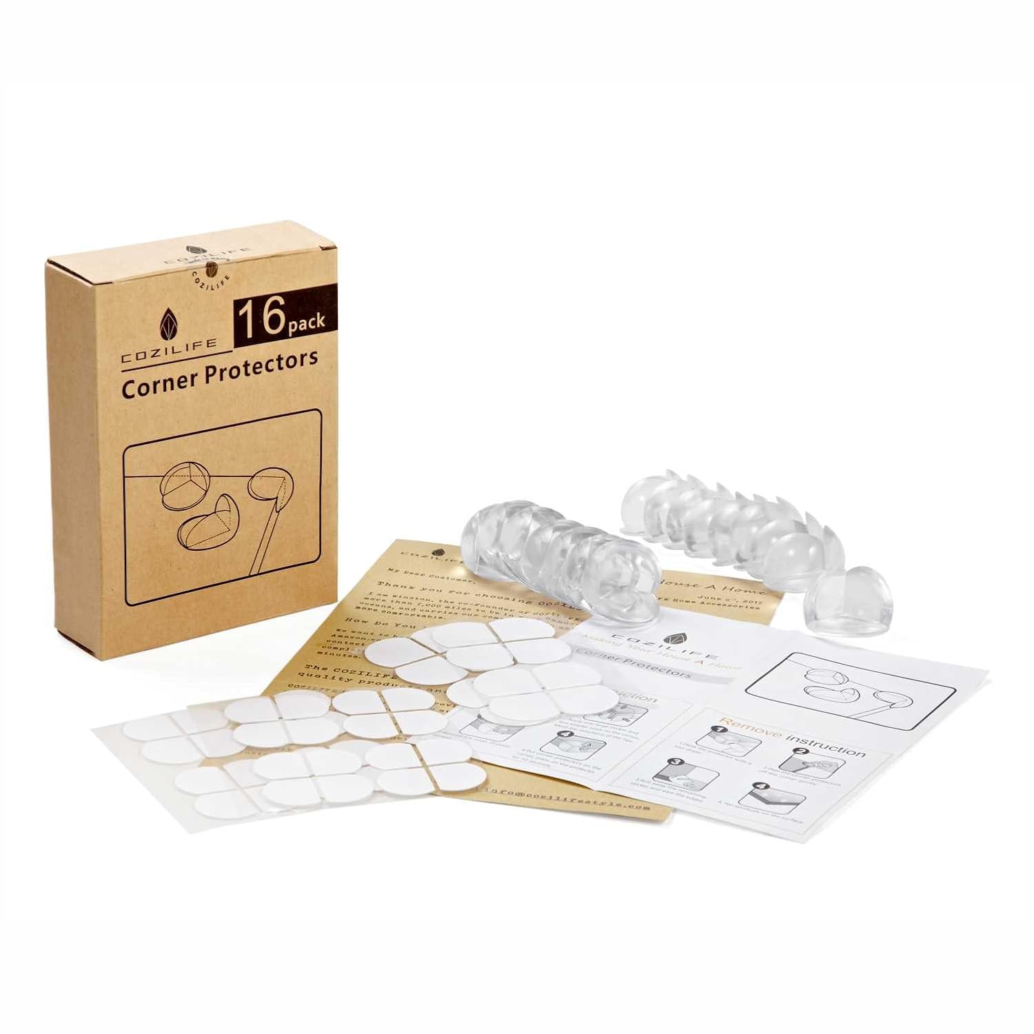 COZILIFE Corner Protector (16 Pack) - Baby Proofing Corner Guards for Baby Safety, Advanced Clear Protectors and Custom-Made Stickers for Furniture Against Sharp Corners, Kraft Box Package