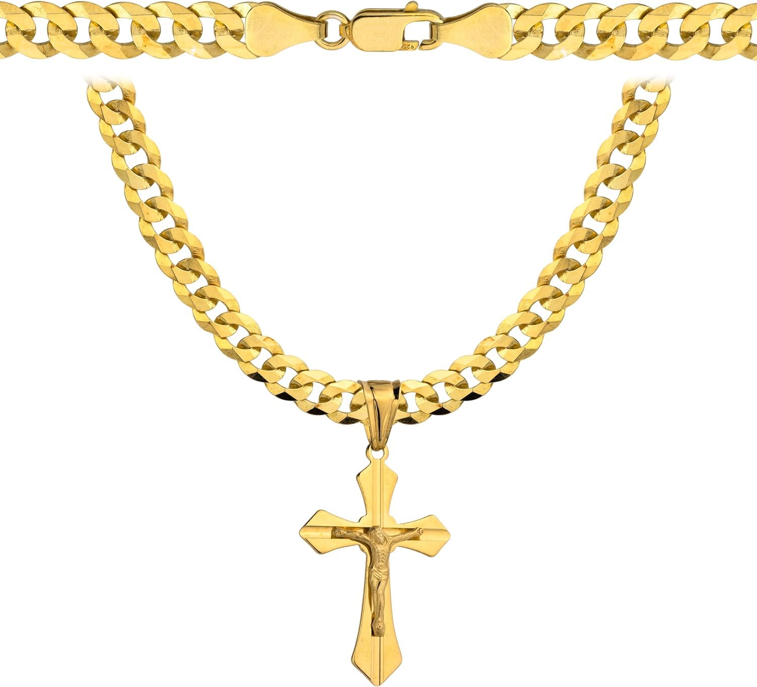 Amor Luxury Goldkette Herren 585, Kette 925/585 - Königskette - Kreuzkette 60 cm - Goldkette Kreuzkette, Schmuck, Geschenke - Halskette 6,5mm Panzerung