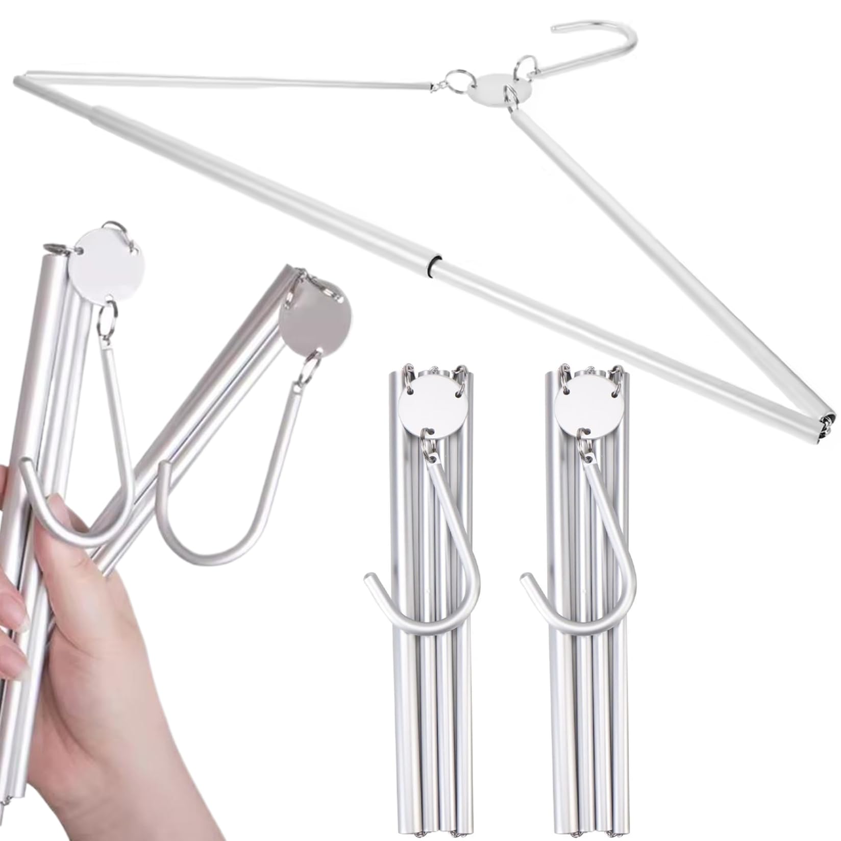 Hbbgdiy Silver 3Pcs Foldable Hangers, Aluminium Travel Clothes Hangers, Space Saving Portable Folding Hanger Set For Suitcase Hotel Use Camping And Small Wardrobes