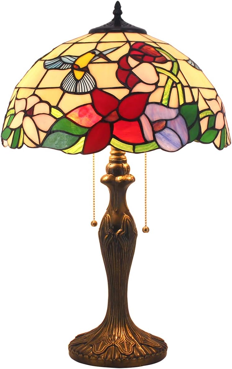 Get Discount Offer Tiffany Lamp Table Stained Glass Hummingbird Style Shade Metal Base 24"Tall Large Luxurious Bedside Desk Reading Light WERFACTORY Friend Kid Living Room Bedroom Lover Memory Sympathy Country Farmhouse