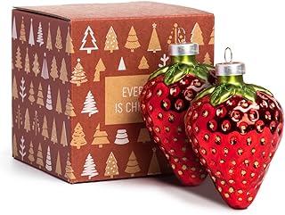 Every Day is Christmas Glass Blown Ornaments Cute Hand Made Figurines Tree Decoration, Set of 2 Strawberry