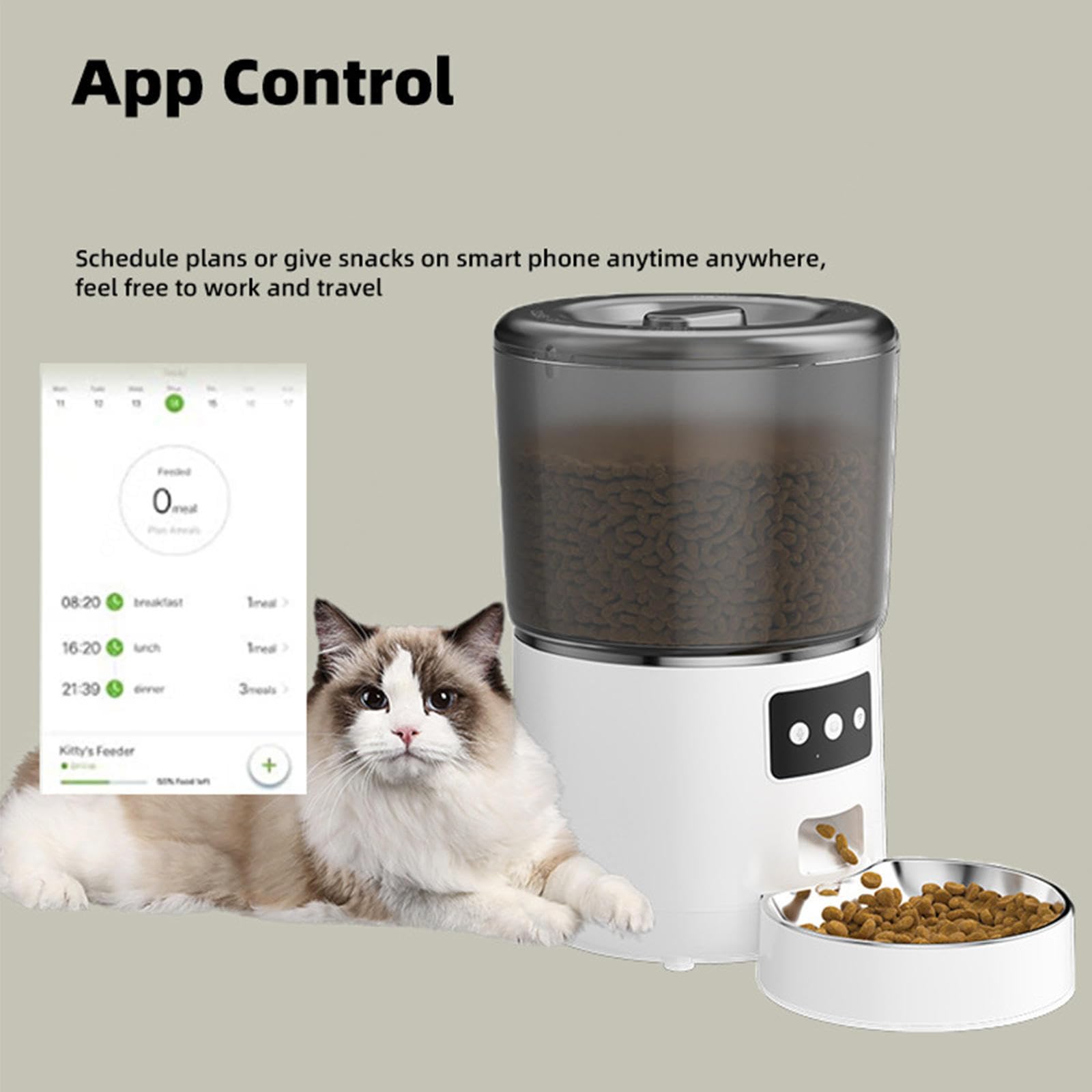 Dispenser Cibo Gatti Automatico WiFi, con 2.4G WiFi, 4L Dispenser Cibo Gatti, Controllo App, Registrazione 10S Dispenser Cibo Cani, Cibo Cani Automatico