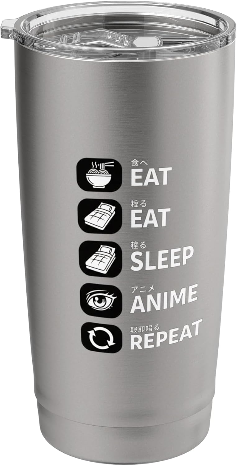 Eat Sleep Anime Repeat Kids Japanese Anime Routine Stainless Steel Insulated Tumbler