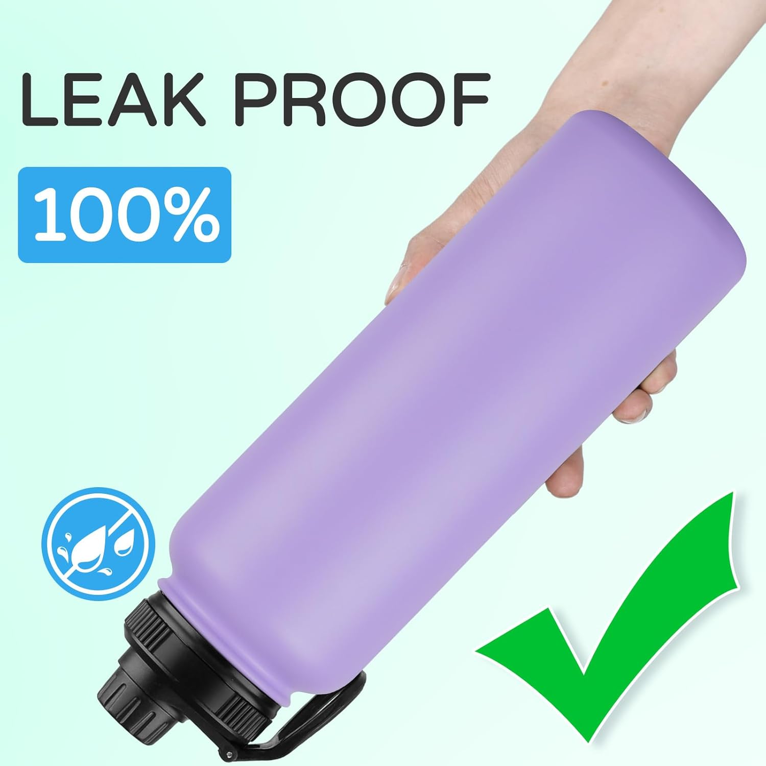 DOMICARE 40 oz Insulated Water Bottle, Vacuum Insulated Stainless Steel Sports Water Bottle with Straw Lid & Spout Lid, Leakproof, Reusable - Travel, Camping, Bike, Purple - Image 5