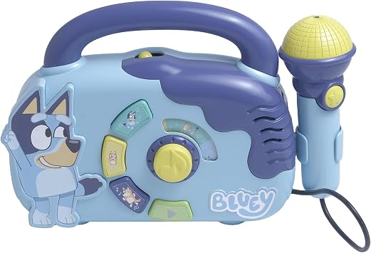 Bluey Boombox Sing-Along Toy with Flashing Lights, Microphone, and Songs, Blue